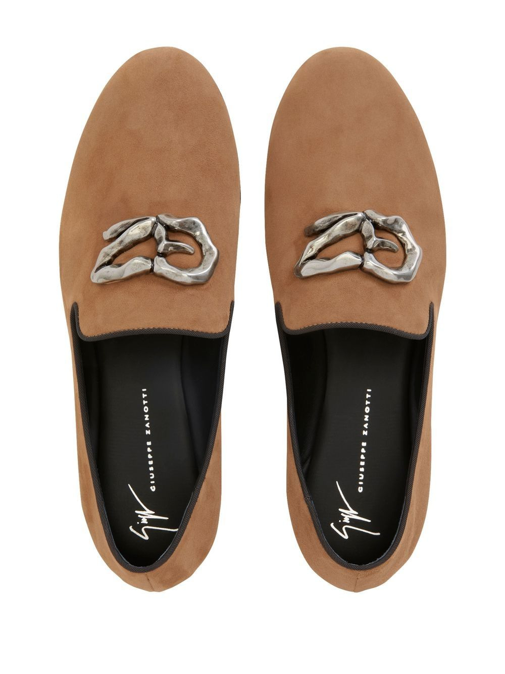 logo-plaque leather loafers - 4