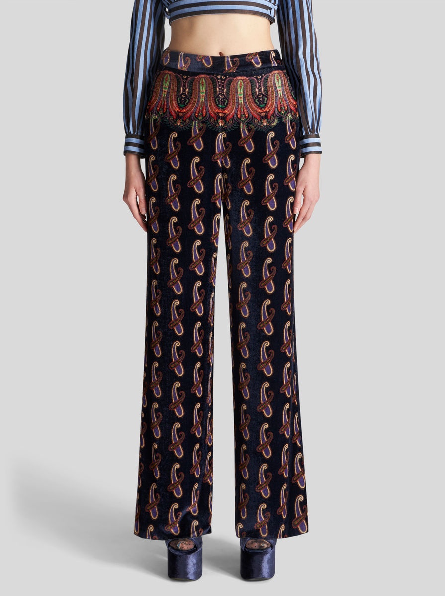 PAISLEY VELVET PALAZZO TROUSERS - 2