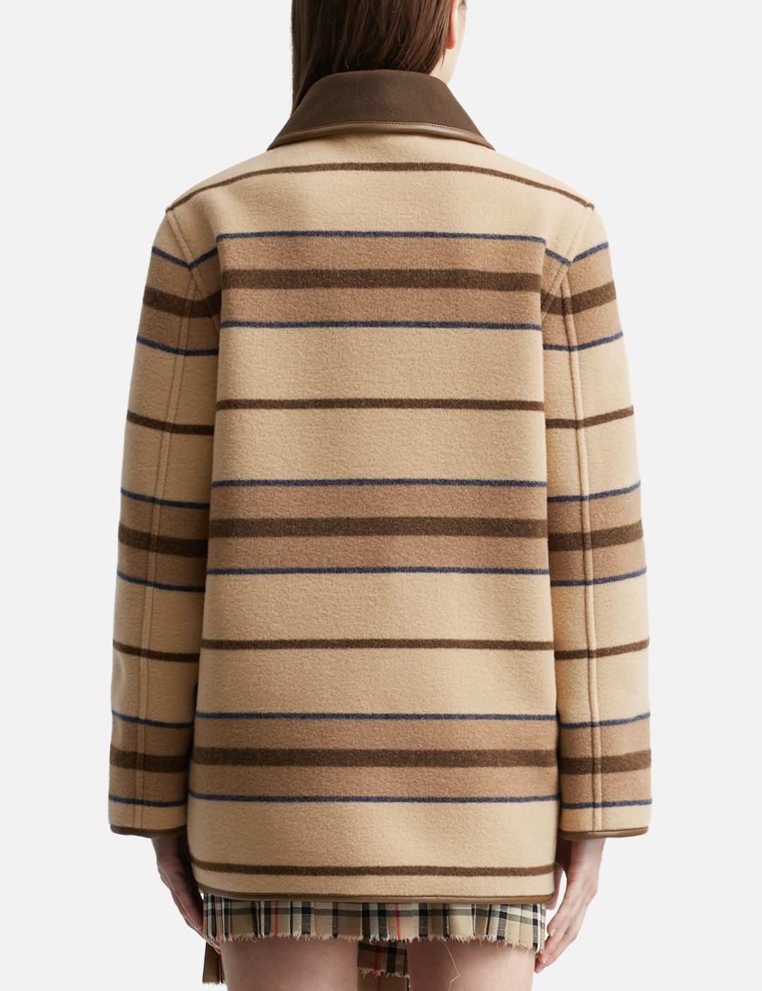 Leather-trimmed striped wool-felt jacket - 5