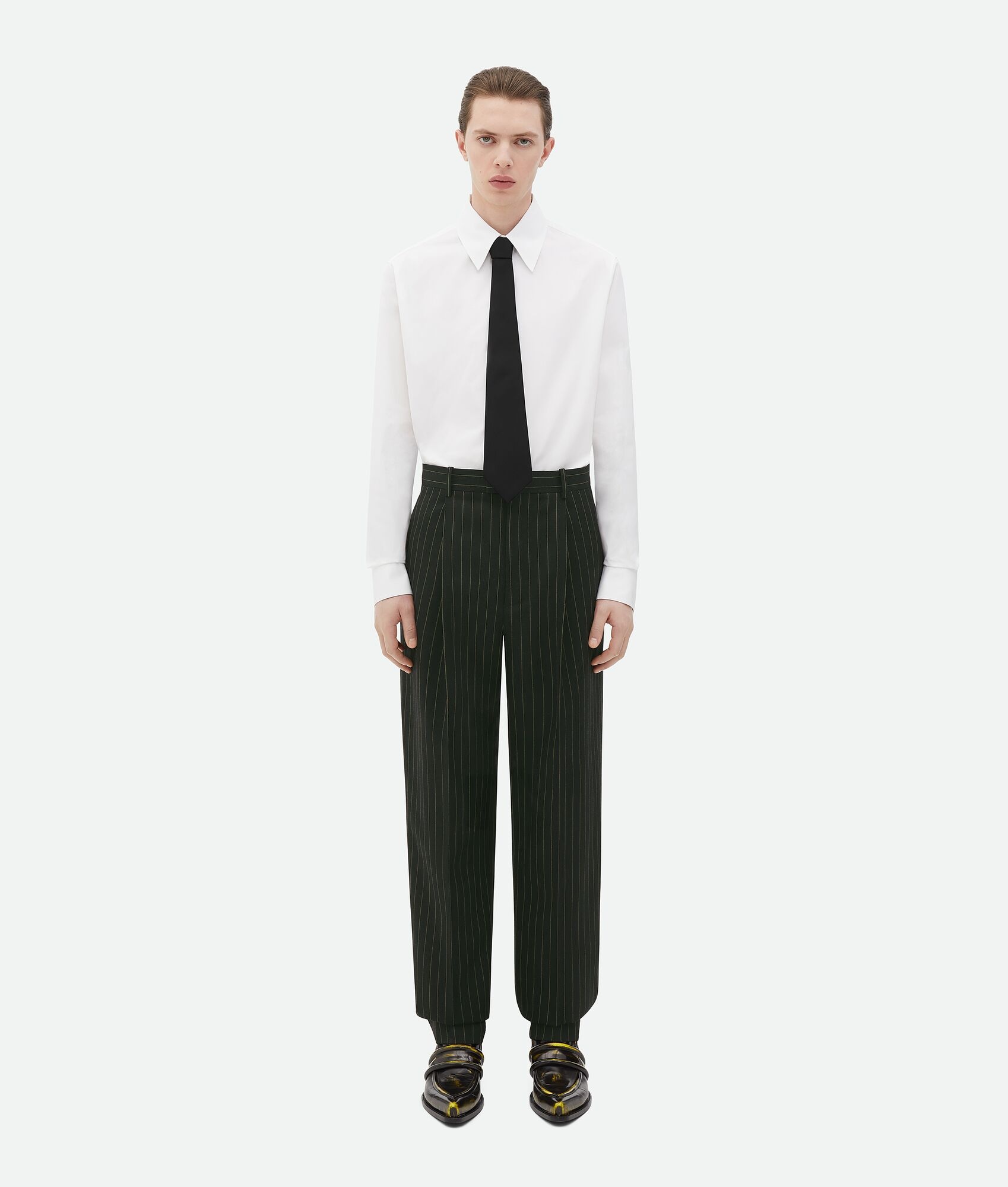 Wool Pinstripe Straight Leg Pants - 1