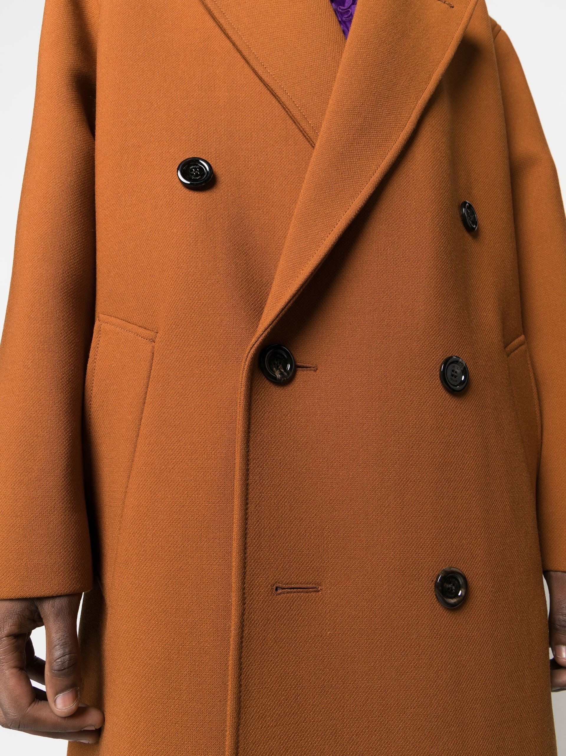 Orange Double-Breasted Wool Coat - 5