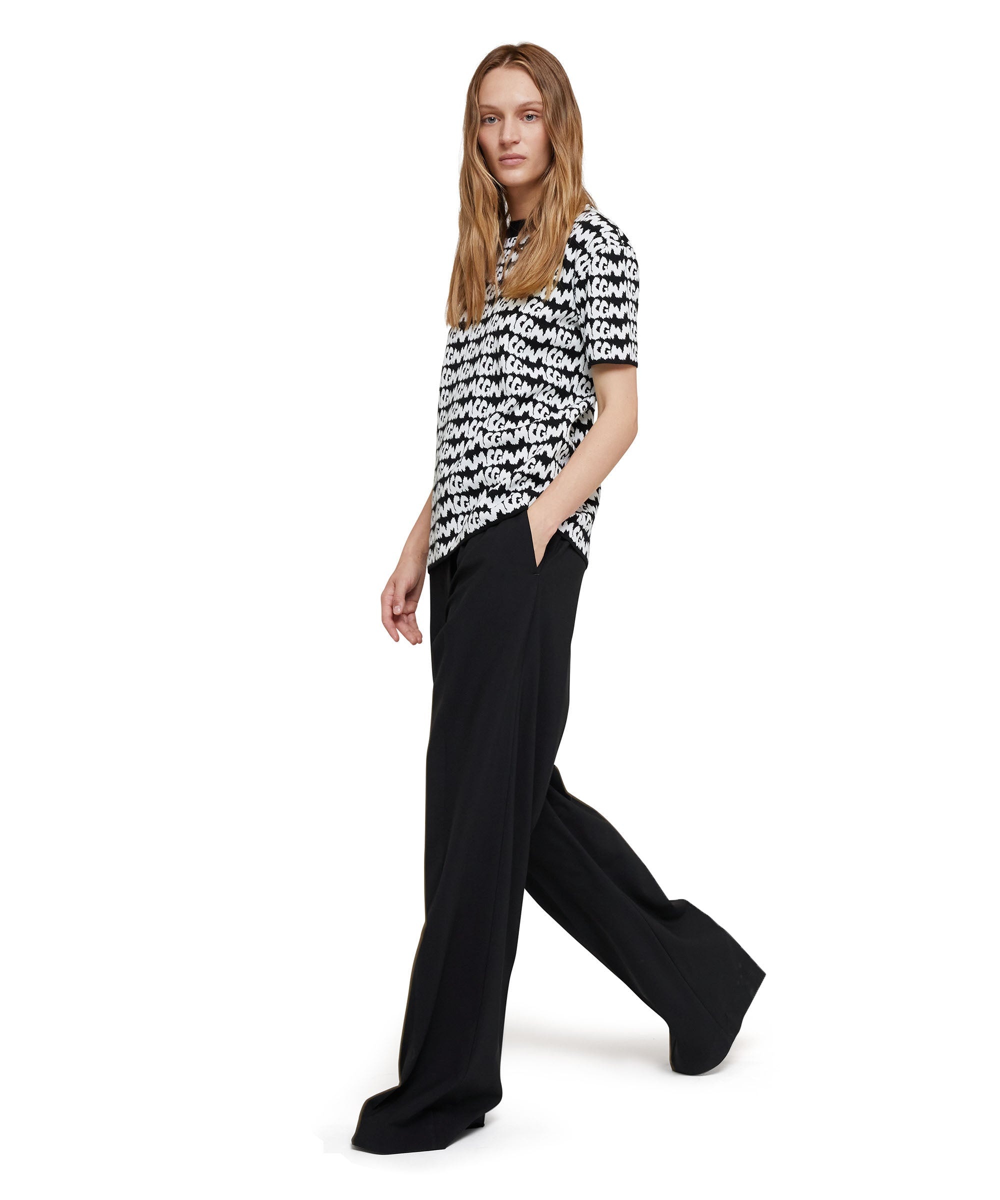 Fresh wool pleated pants with logoed elastic waistband - 5