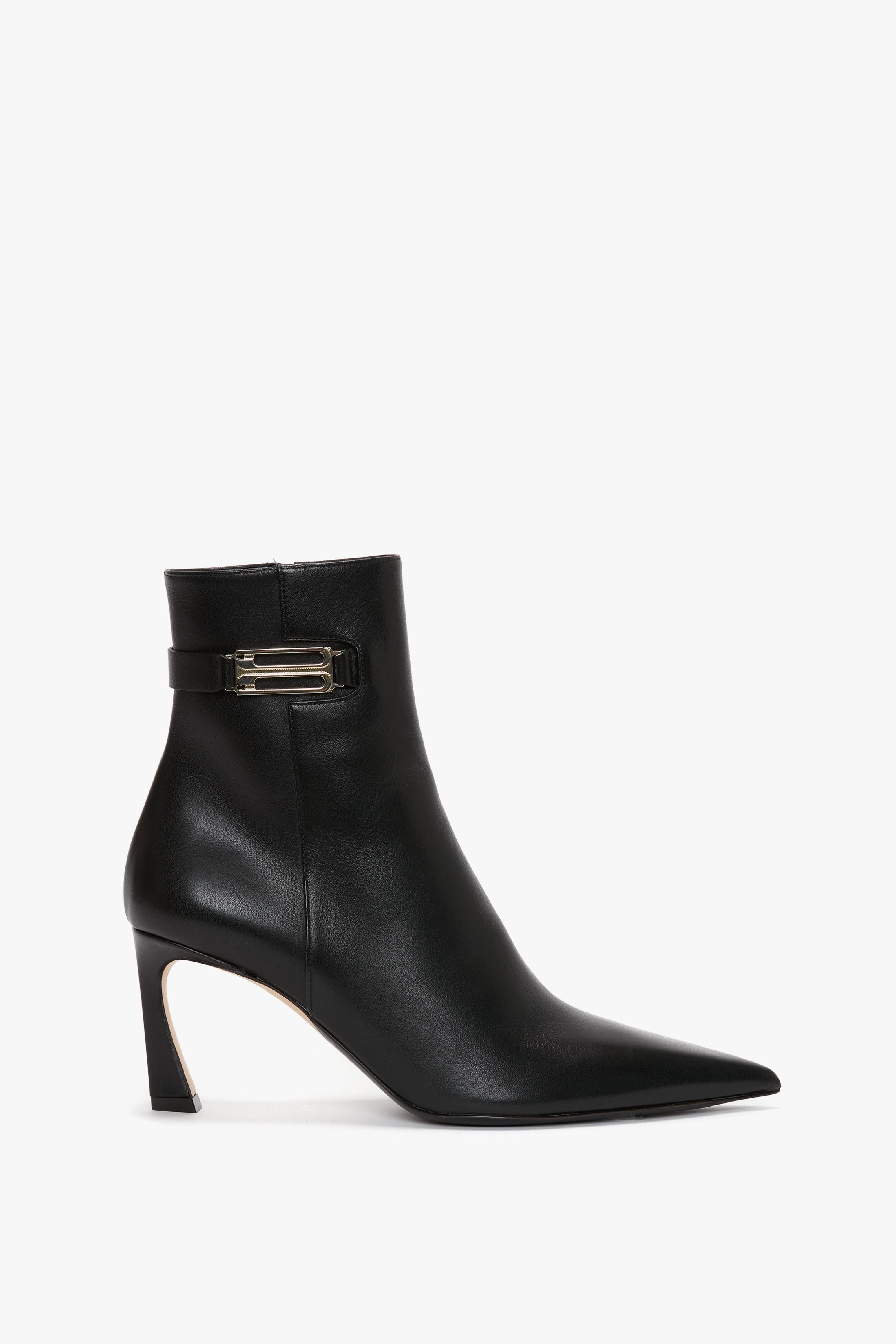 Pointed Toe Half Boot In Black Leather - 1