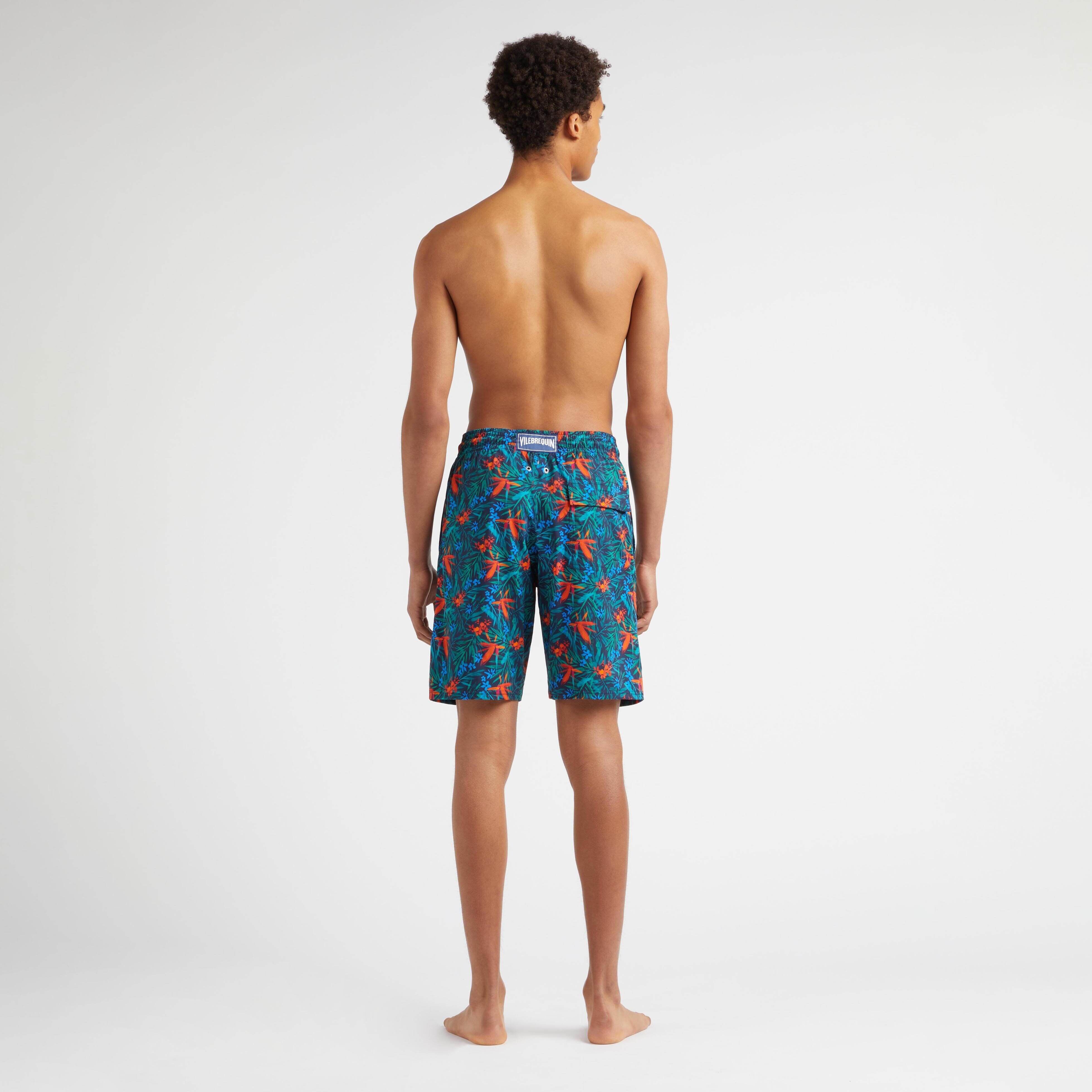 Men Stretch Long Swim Trunks Tropical Flowers - 4