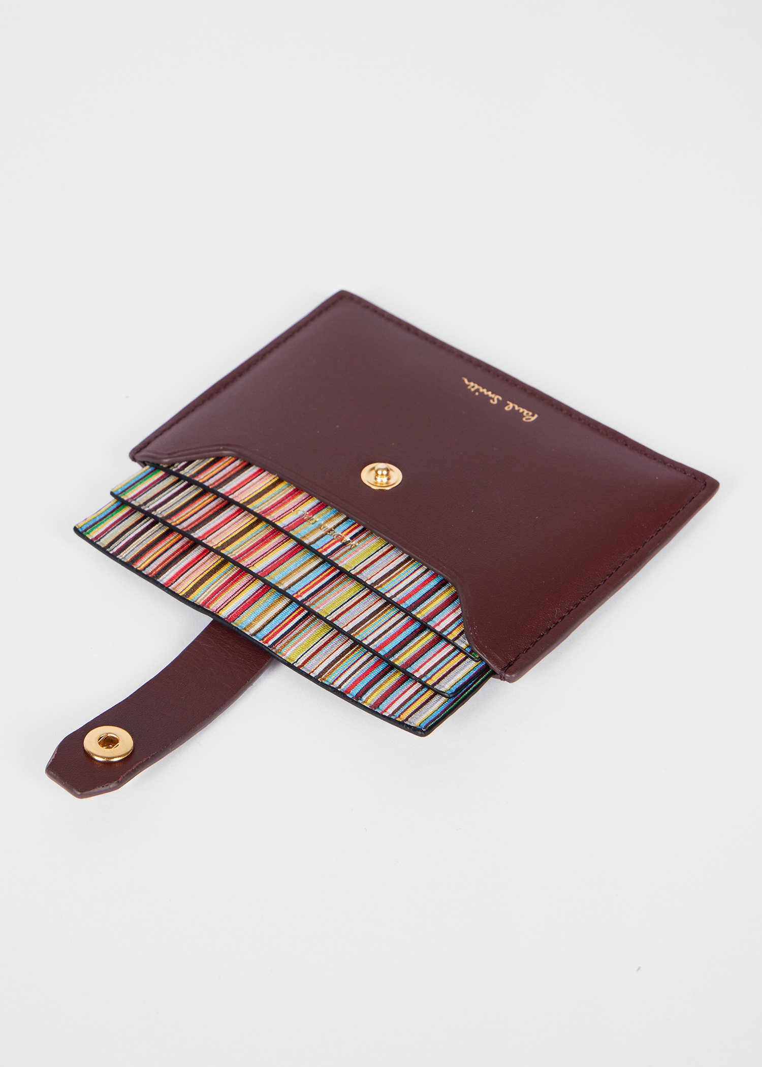 Burgundy Leather Credit Hard Holder With 'Signature Stripe' Pull Out - 4