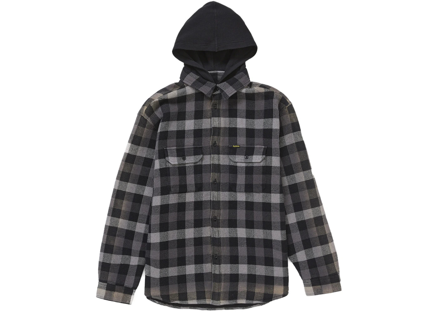 Supreme Waffle Plaid Hooded Shirt Black - 1