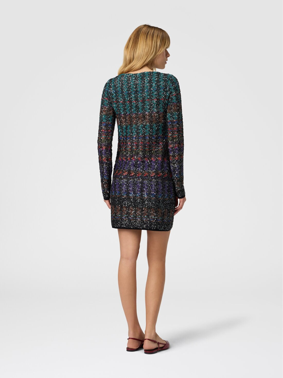 Mini Dress with Chevron and Stripe Pattern - 3