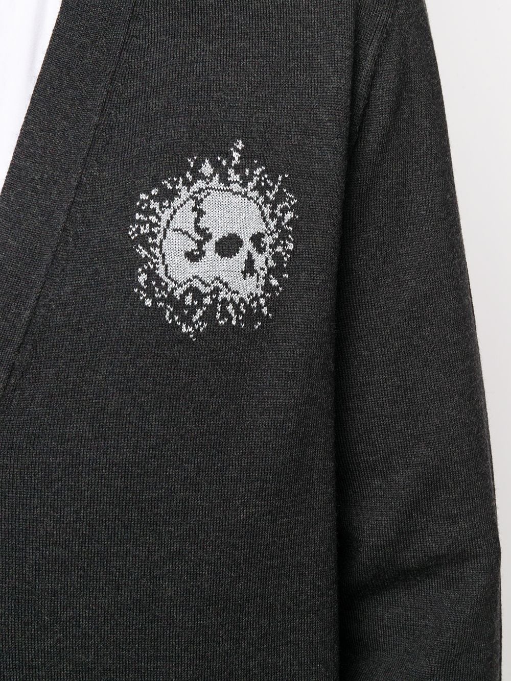 skull motif V-neck cardigan - 5