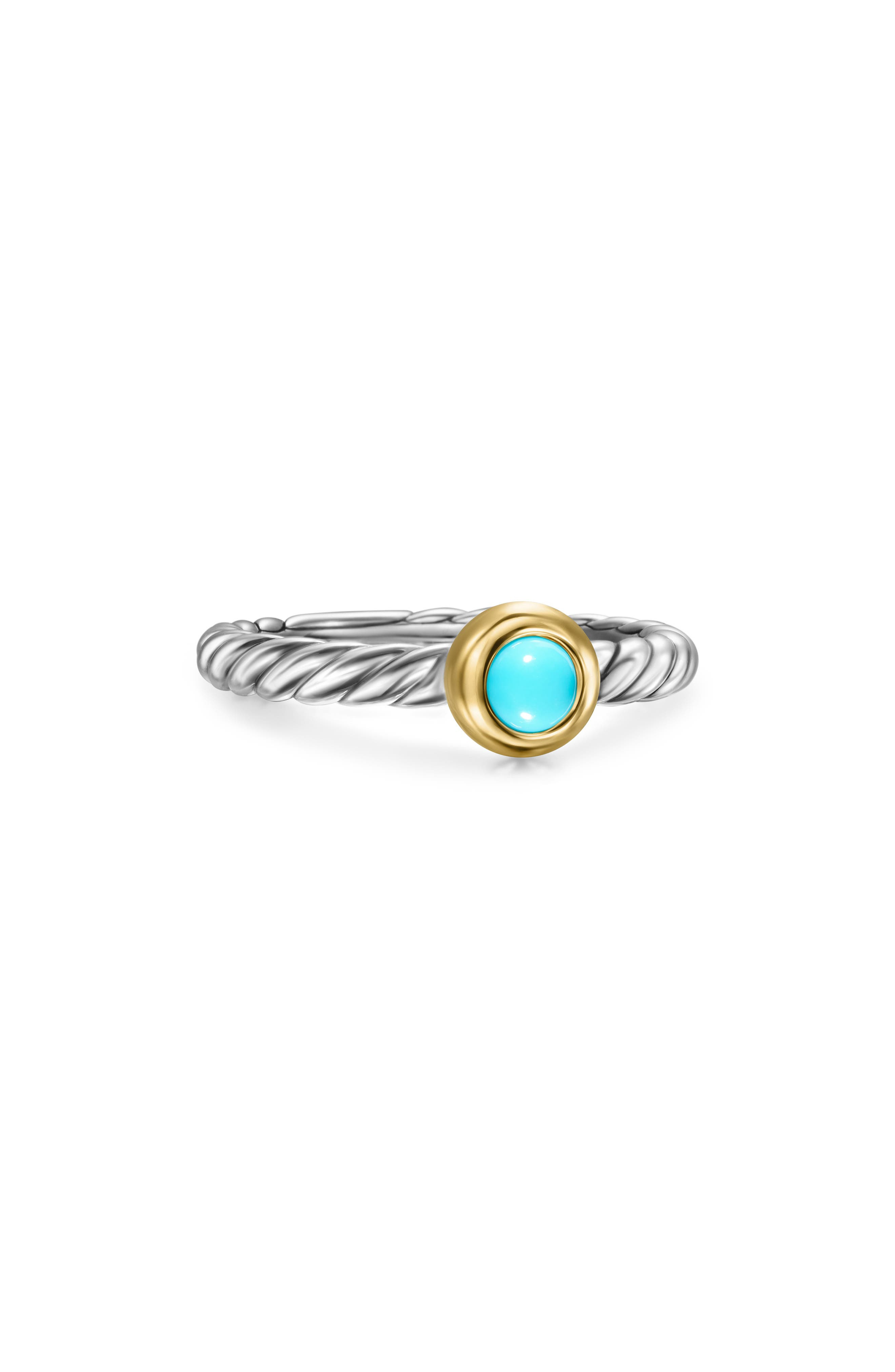 David Yurman Petite Cable Ring in Sterling Silver with 14K Yellow Gold in Silver/Gold/Turquoise at N - 5