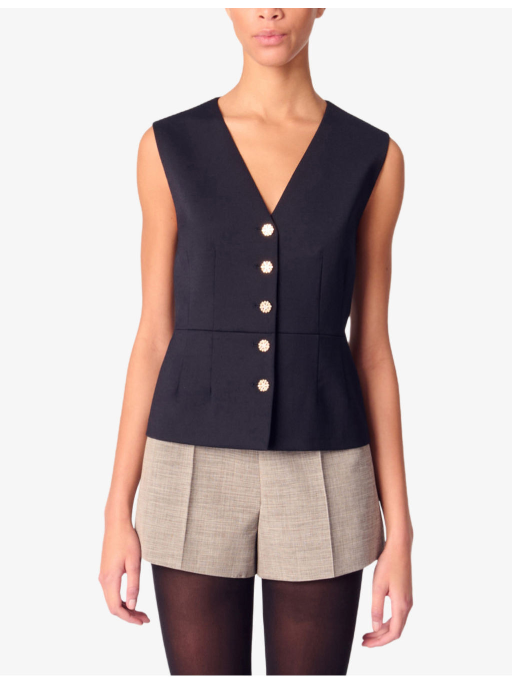 V-Neck Sleeveless Stretch-Woven Waistcoat - 3