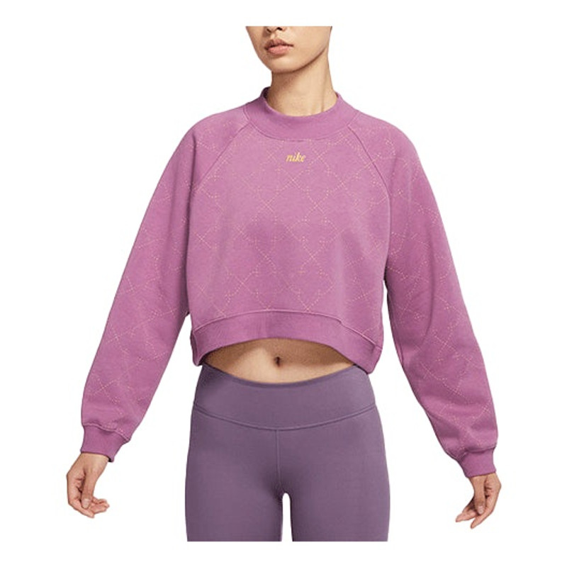 (WMNS) 나이키 Athleisure 캐주얼 스포츠 양털은 짧은 둥근 목 Pullover를 일렬로 세웠습니다 보라색 빨간 Hoodie Violet - 1