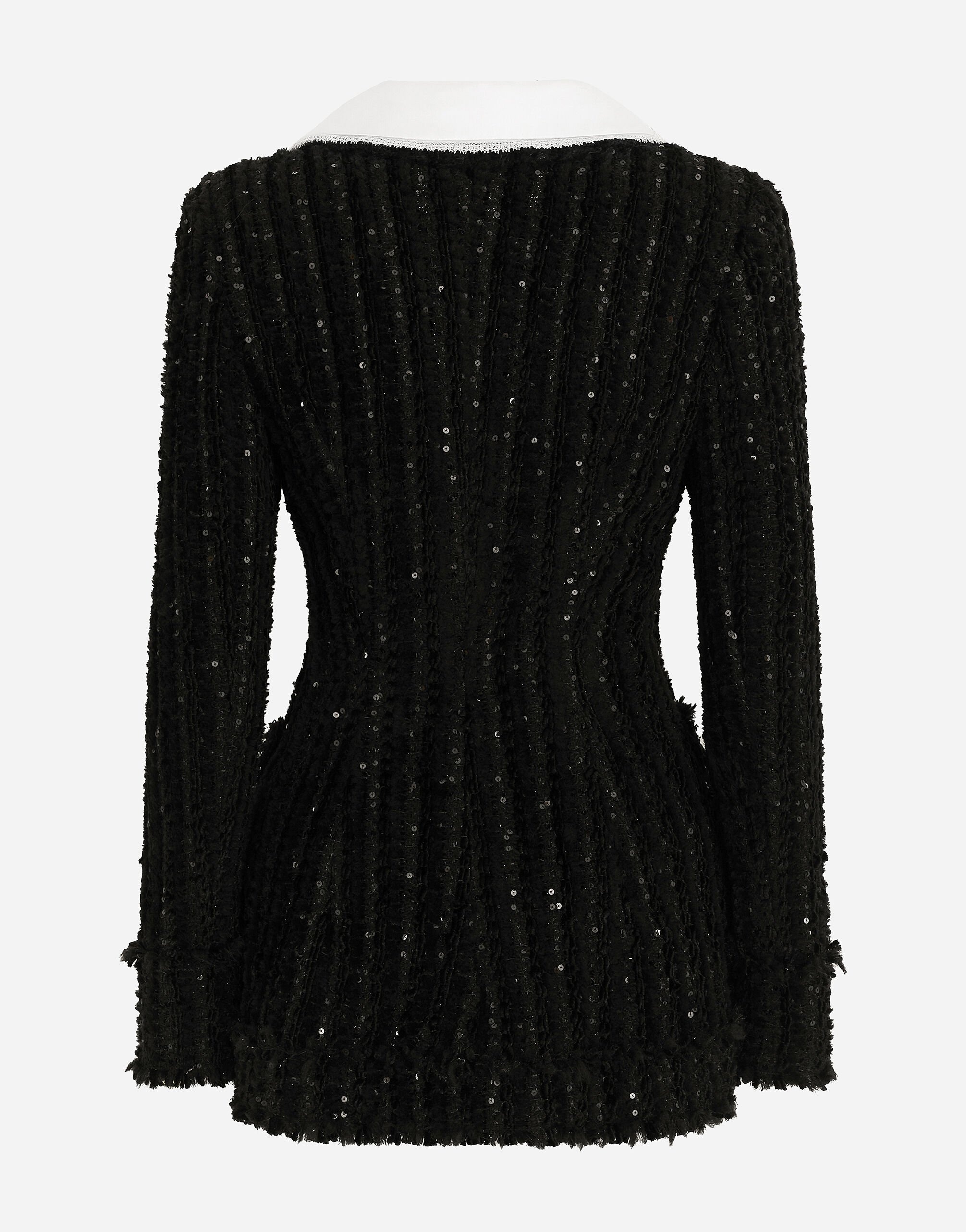 Tweed jacket with micro-sequin embellishment and satin collar - 2