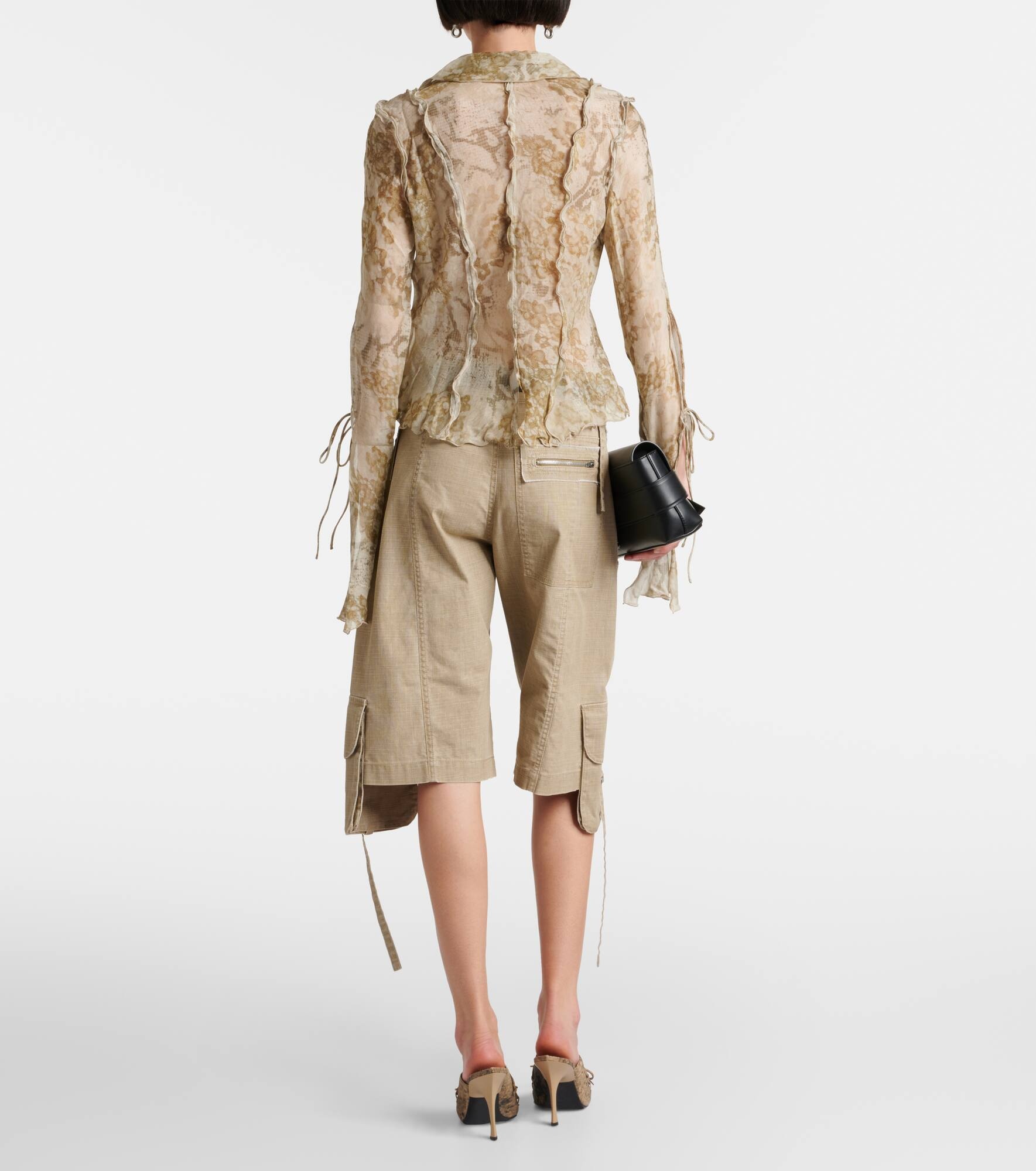 Printed cotton and silk chiffon top - 3