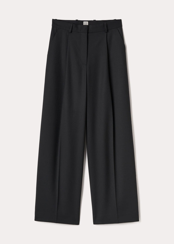 Deep pleat straight trousers black - 1