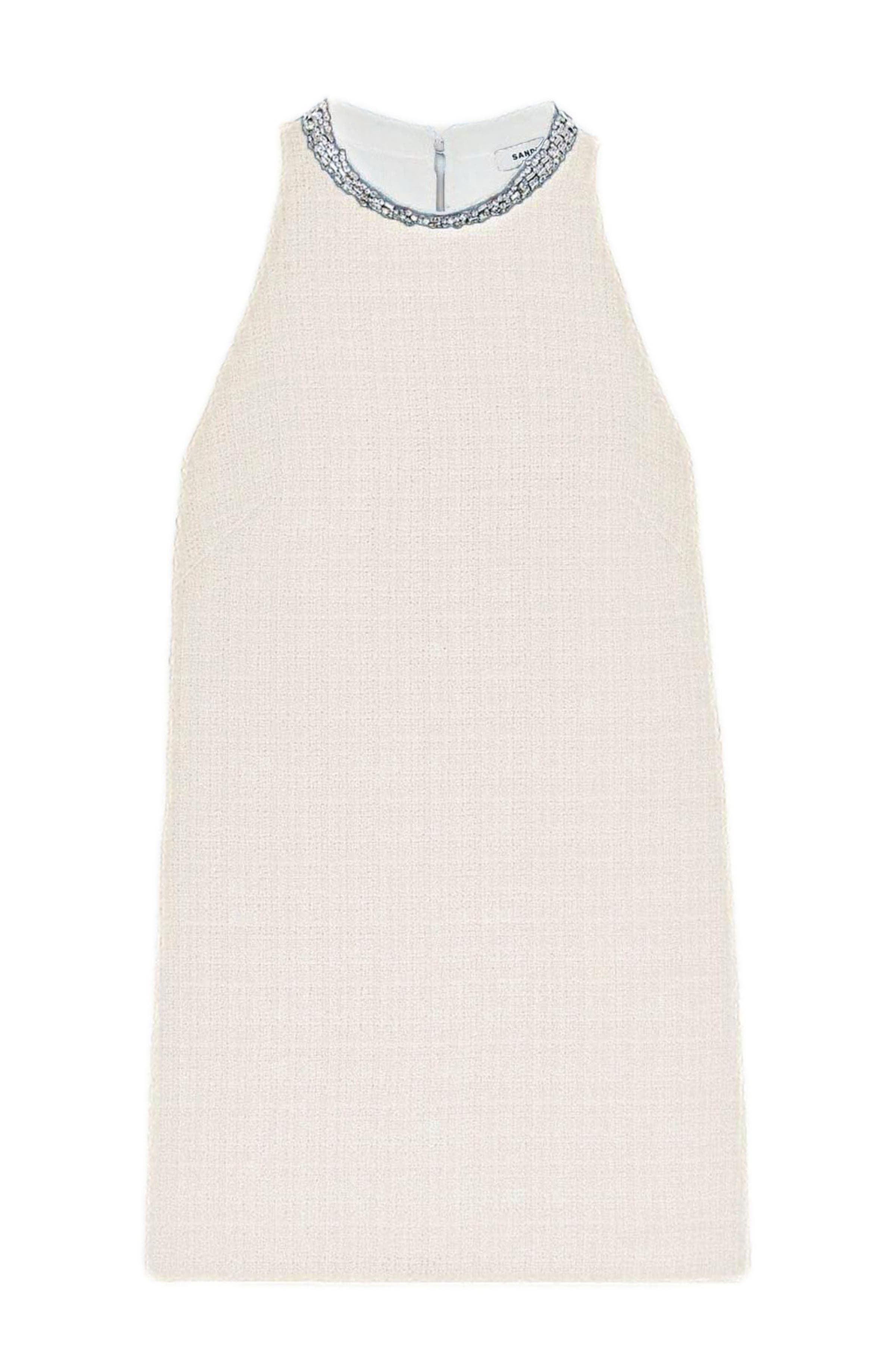 SANDRO Dress with jewellery collar in Ecru at Nordstrom - 6