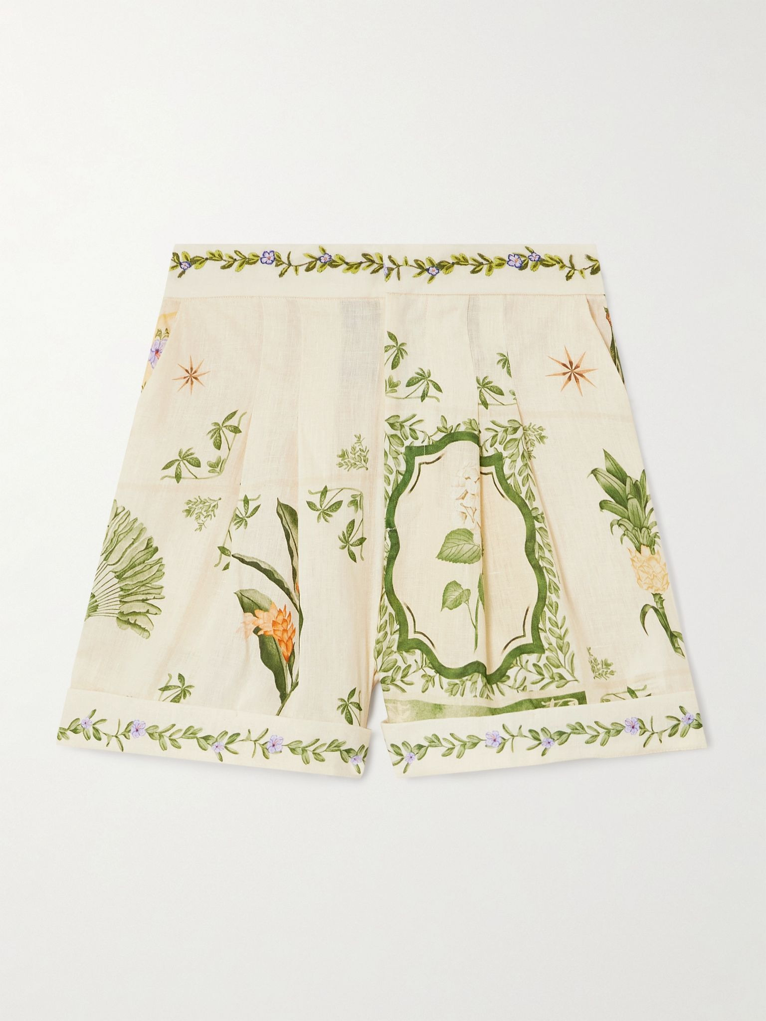 Rommy Wild embroidered printed linen shorts Cream - 1