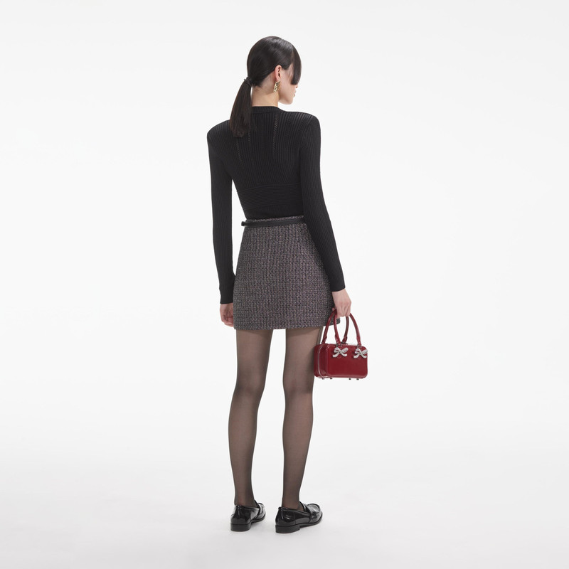 self-portrait Black Pointelle Knit Top outlook