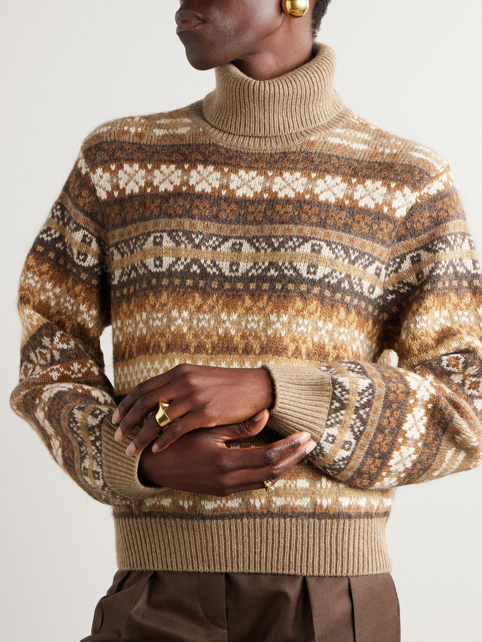 Scopello striped cashmere, alpaca and wool-blend jacquard turtleneck sweater Brown - 3