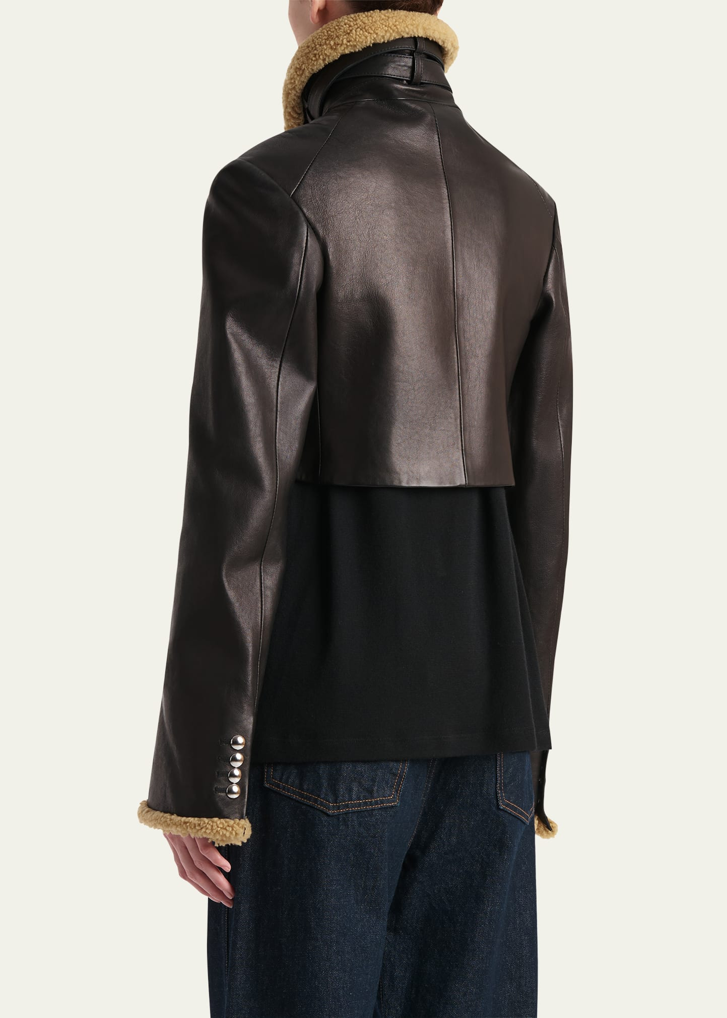 Jodie Shearling-Trim Cropped Leather Jacket - 3