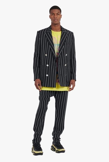 Black and white striped cuprammonium harem-cut pants - 2