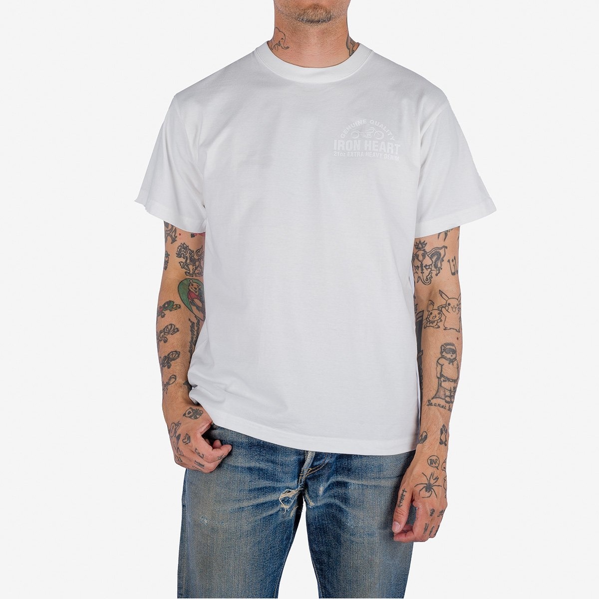 IHT-2401-WHT 7.5oz Printed Loopwheel Crew Neck T-Shirt - White - 2