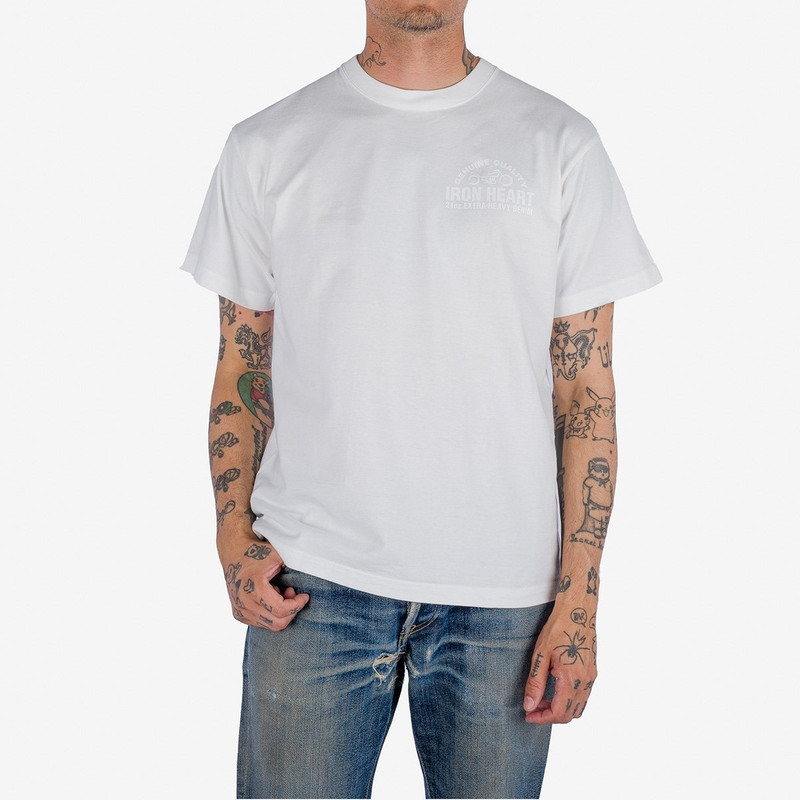 Iron Heart IHT-2401-WHT 7.5oz Printed Loopwheel Crew Neck T-Shirt - White outlook