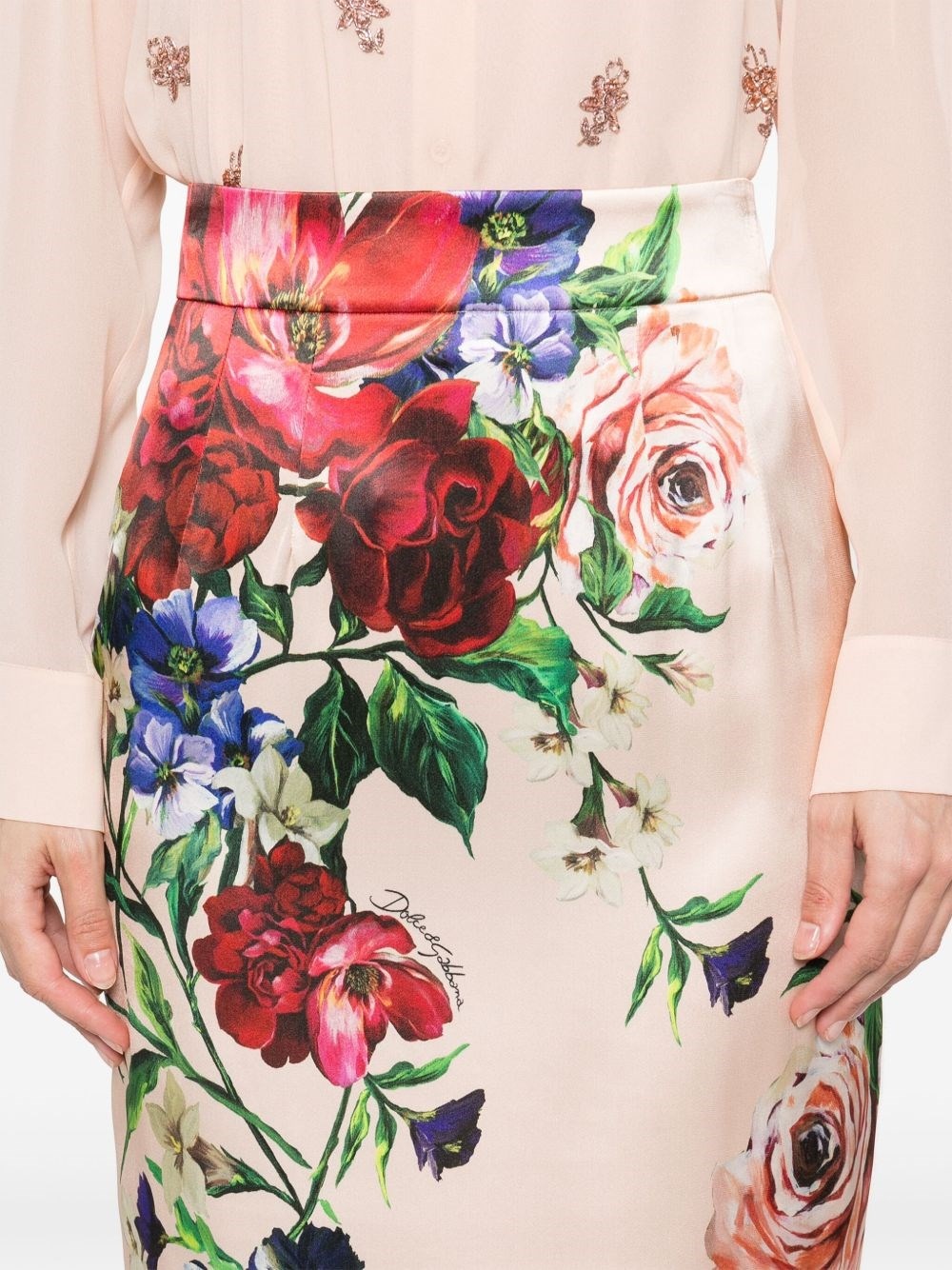 Flower print midi skirt - 4