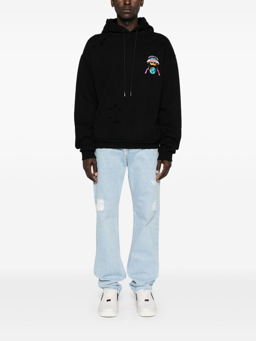 logo-patch distressed hoodie - 2