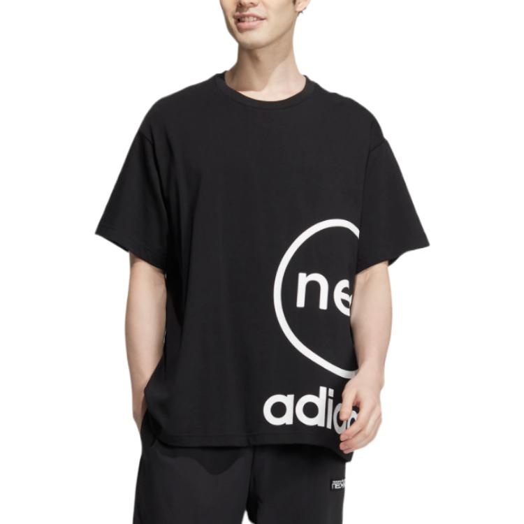 adidas neo U Esnt Tee1 Large Logo Printing Round Neck Pullover Short Sleeve Black T-Shirt HN8744 - 2