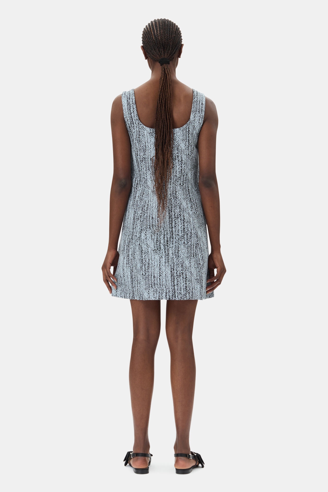 BLUE COTTON TWEED MINI DRESS - 5
