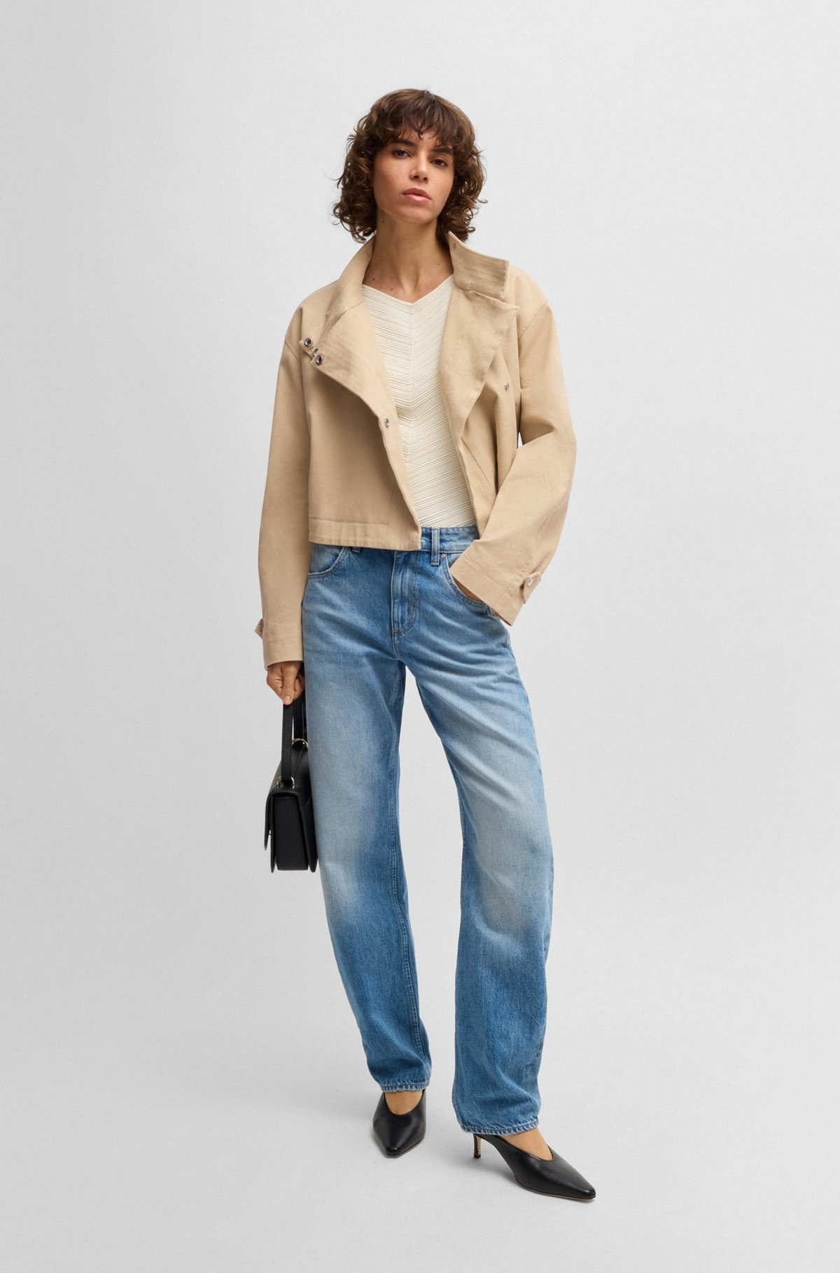 STAND-COLLAR BLAZER IN STRETCH-COTTON TWILL - 3