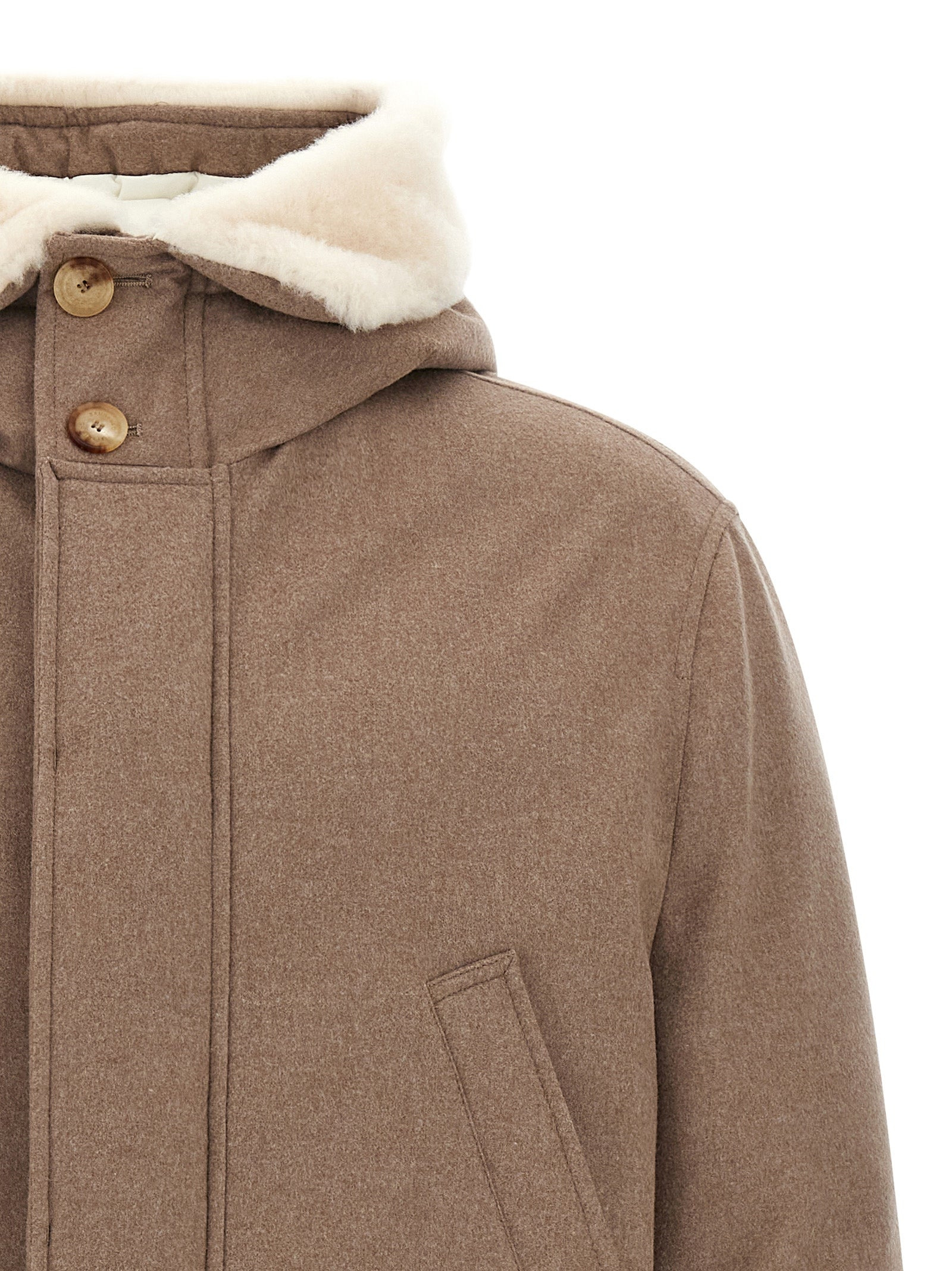 Flannel Down Jacket Puffer Jackets Beige - 3