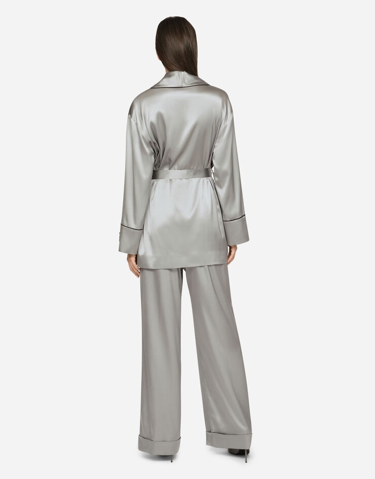 Satin pajama shirt with belt - 3