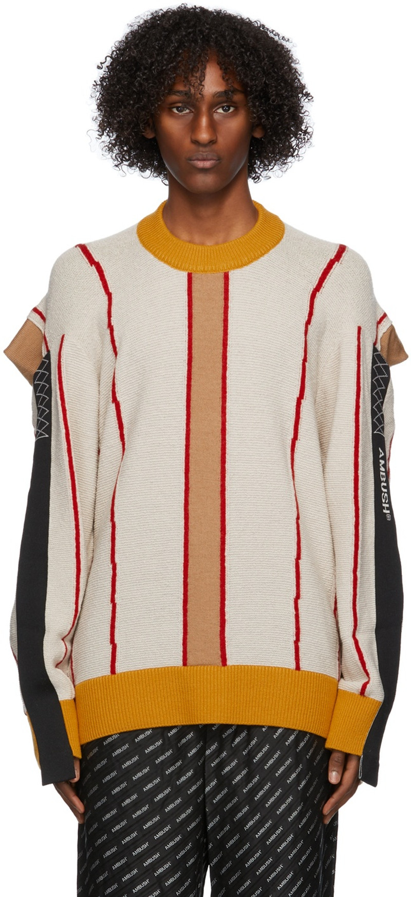 Beige Colorblocked Folding Sweater - 1