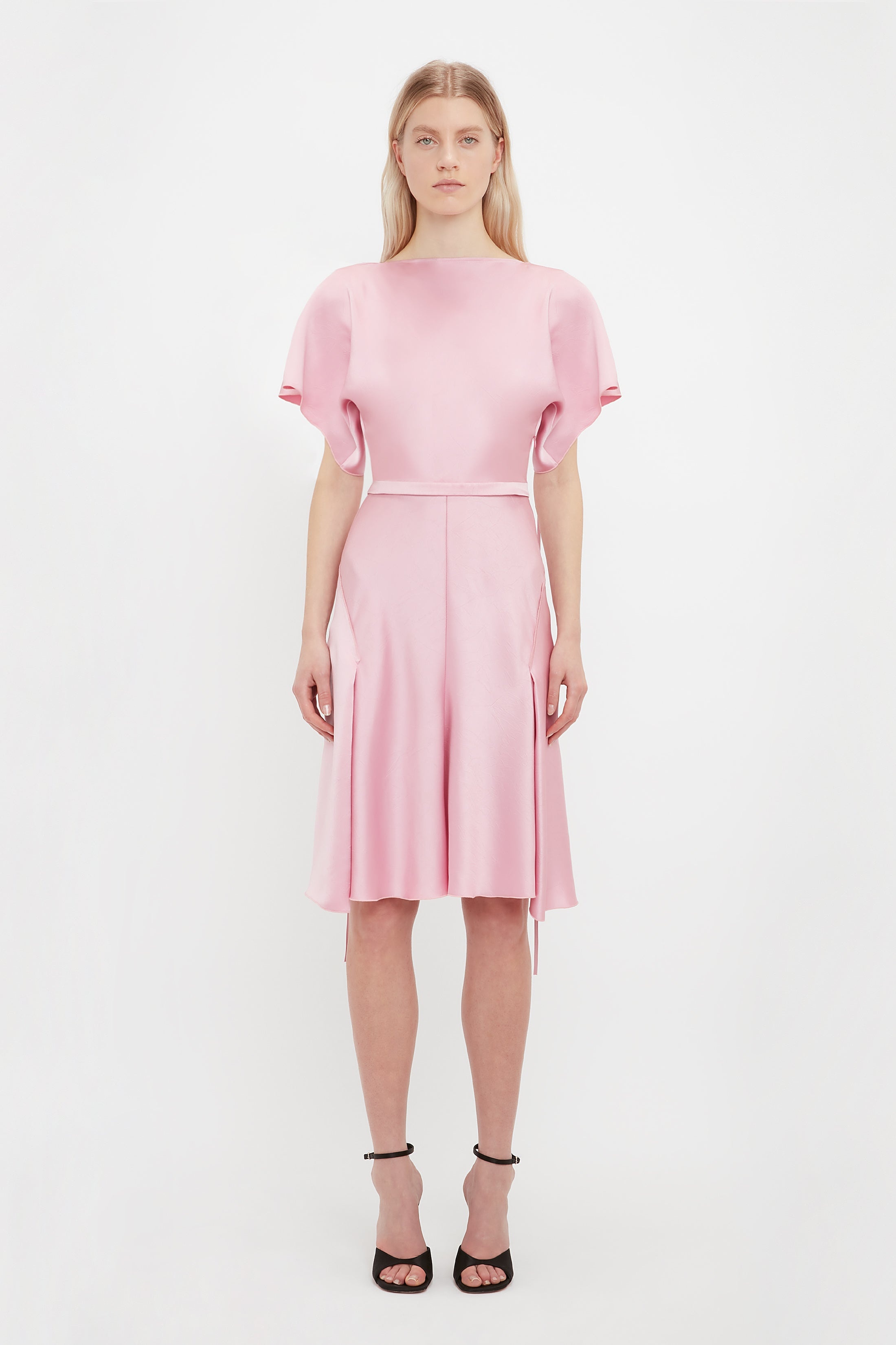 Draped Sleeve Cut Out Mini Dress In Rose - 2