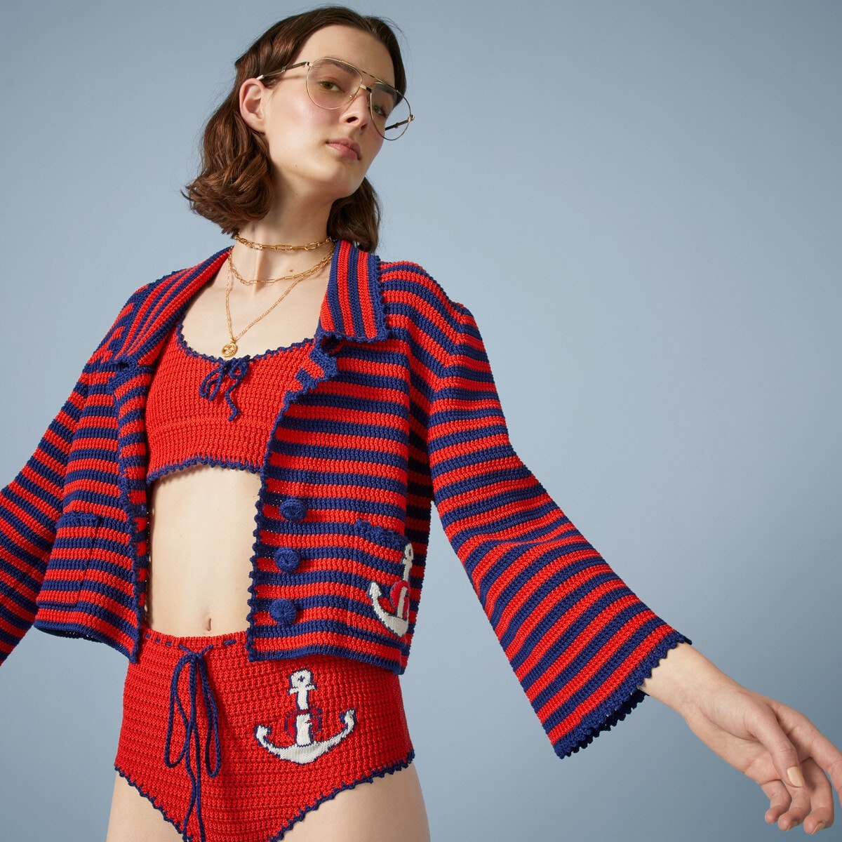 Striped crochet cotton jacket - 3