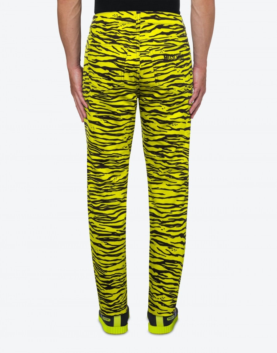 STRETCH GABARDINE TIGER PRINT TROUSERS - 3