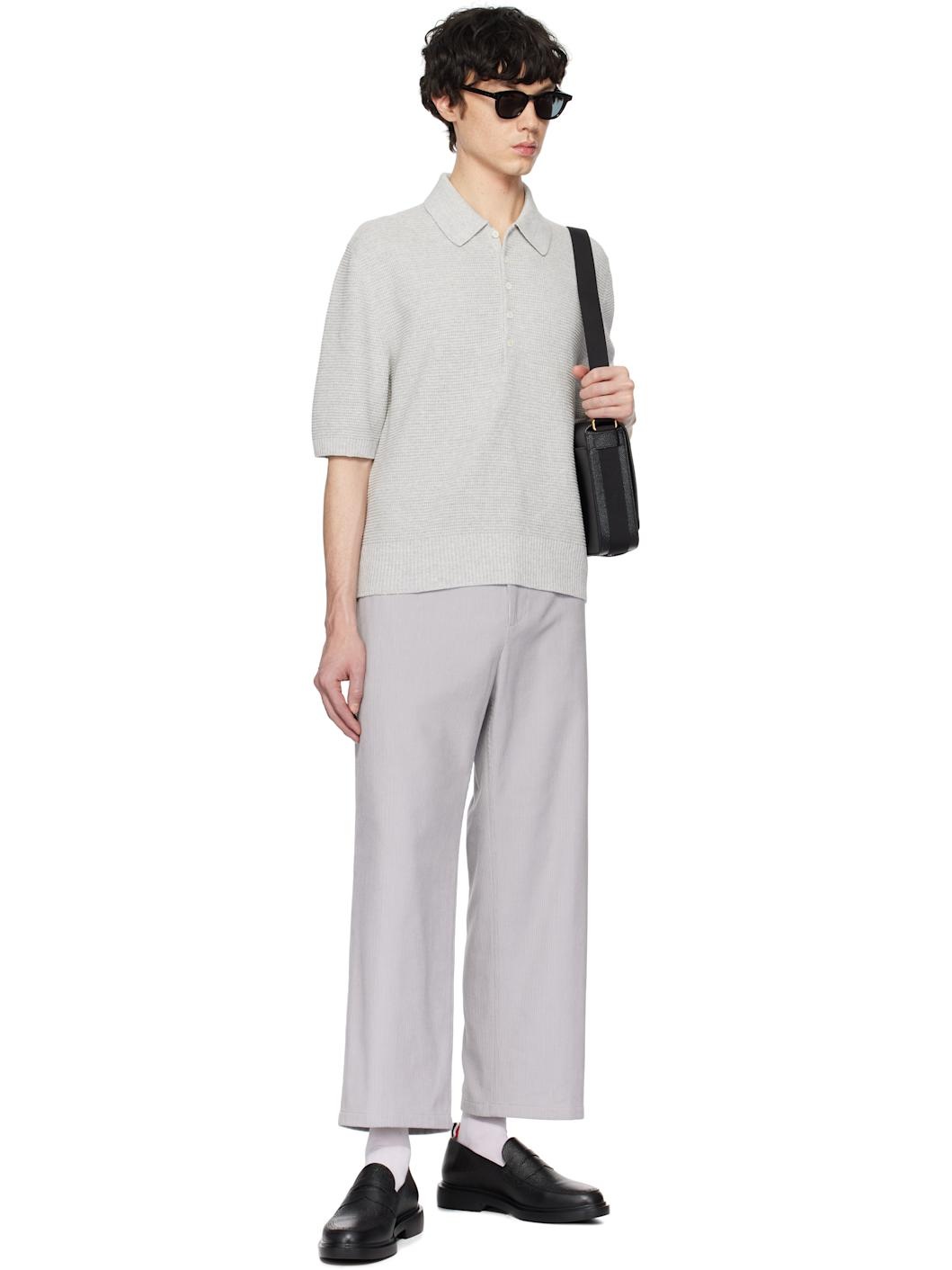 Gray Linen Cotton 4-Bar Relaxed Fit Polo - 5