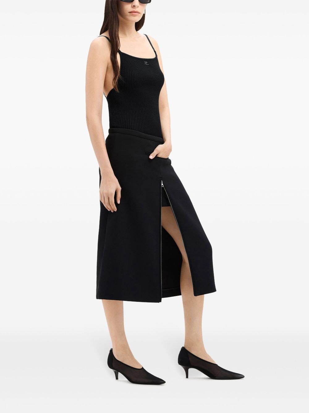 logo-embroidered ribbed tank top - 3