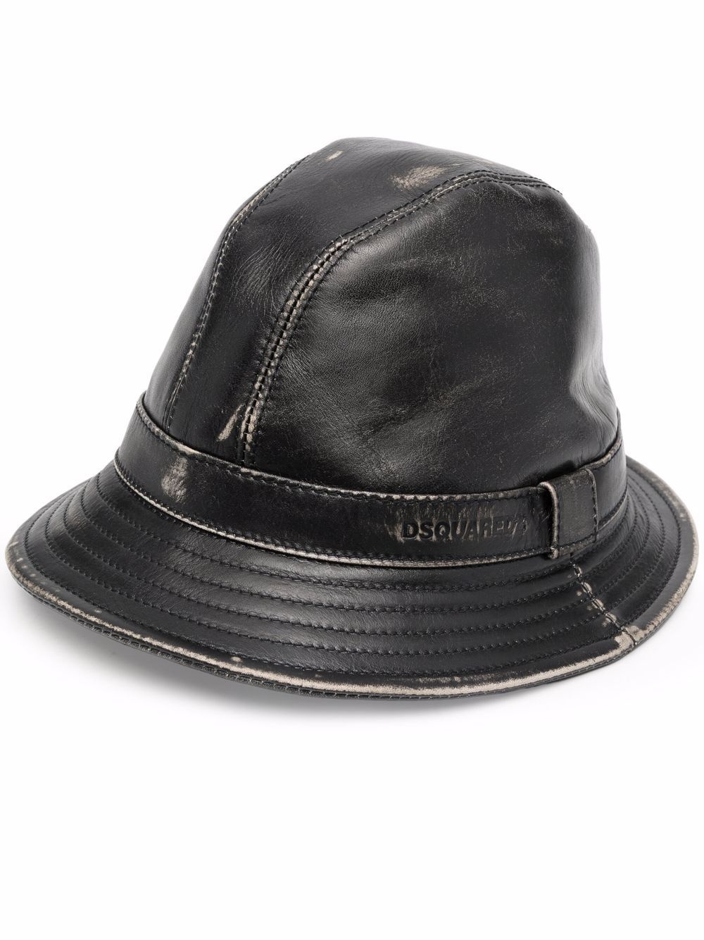 distressed-effect leather hat - 1