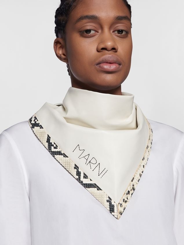 WHITE NAPPA LEATHER TRIANGULAR SCARF WITH PRINTED PYTHON FINISH - 2