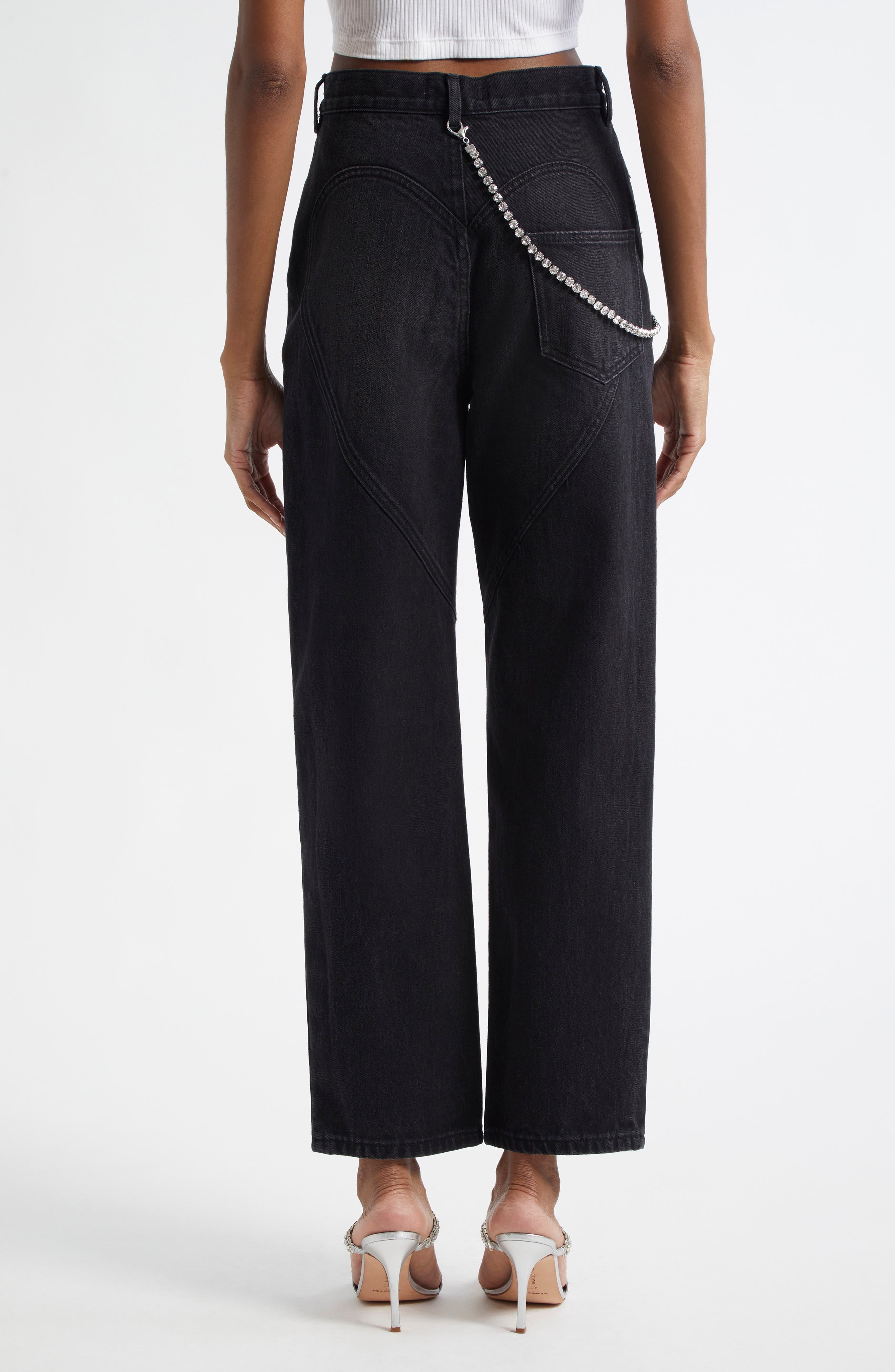 Area Slit Straight Leg Jeans with Crystal Chain in Black at Nordstrom - 2