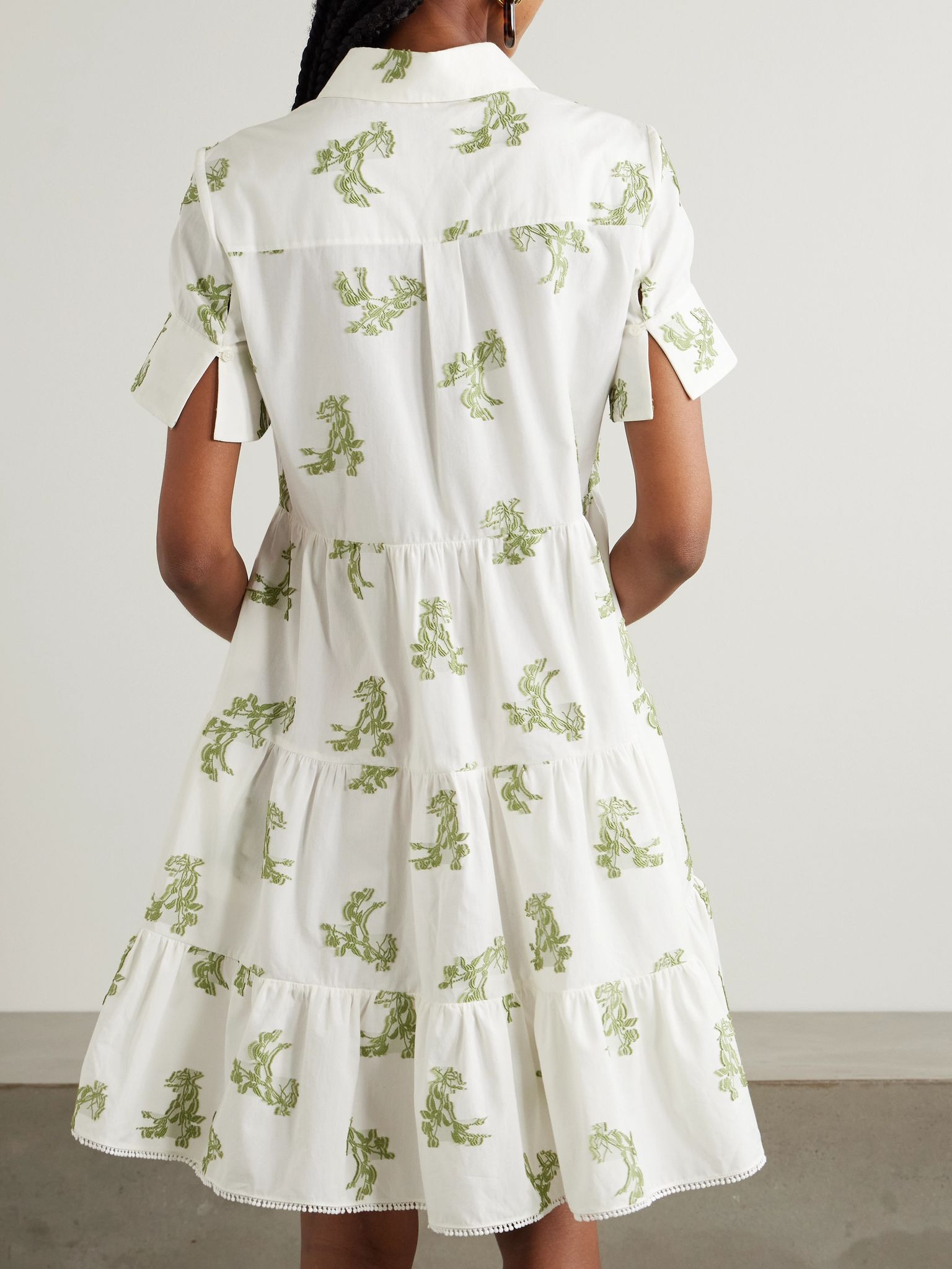 Embroidered gathered fil coupé cotton mini dress Ivory - 3