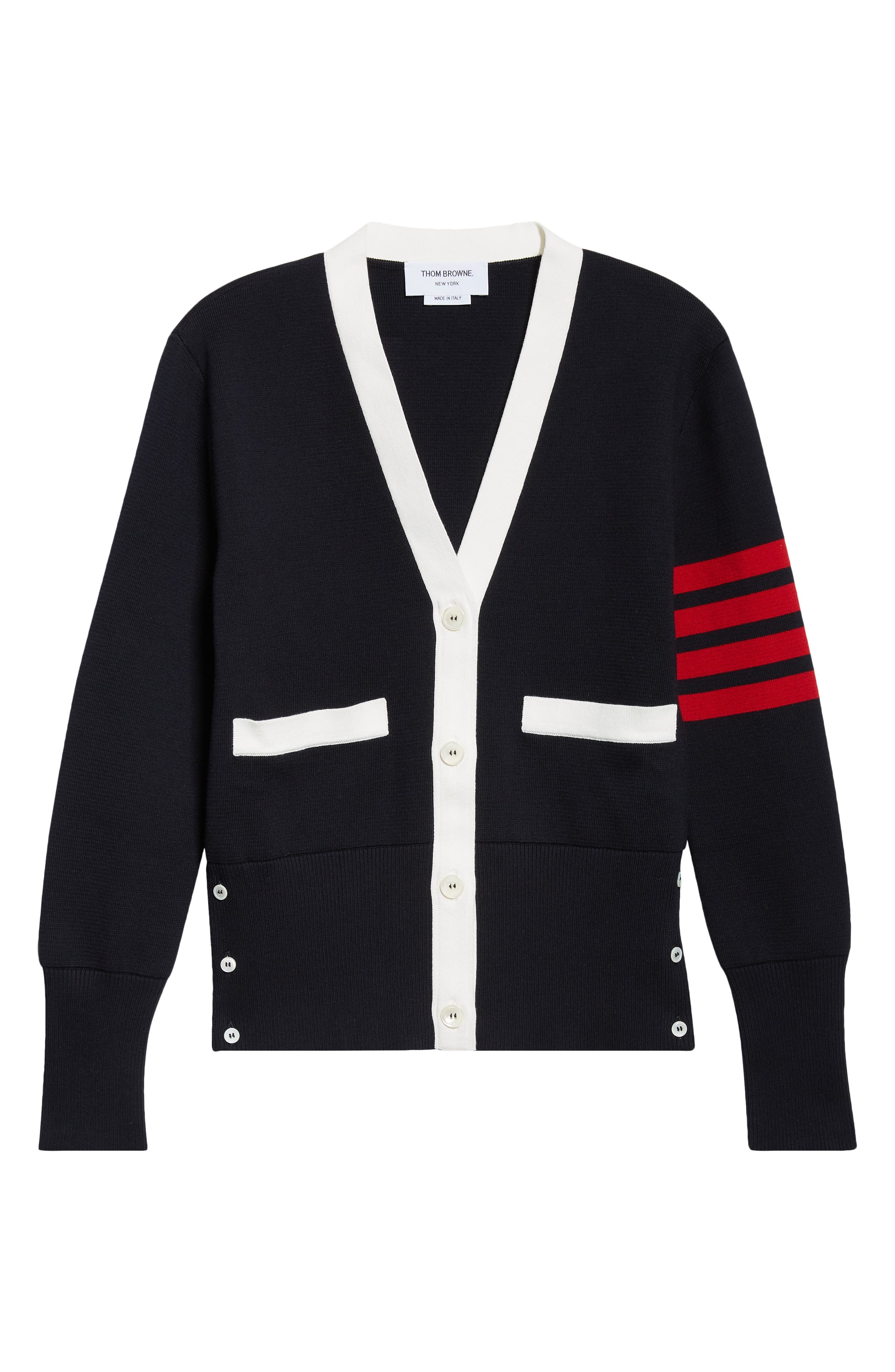 Thom Browne 4-Bar Contrast Trim Cotton Cardigan in Navy at Nordstrom - 6