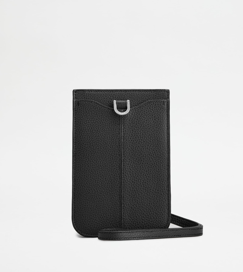 PHONE HOLDER IN LEATHER MEDIUM - BLACK 1