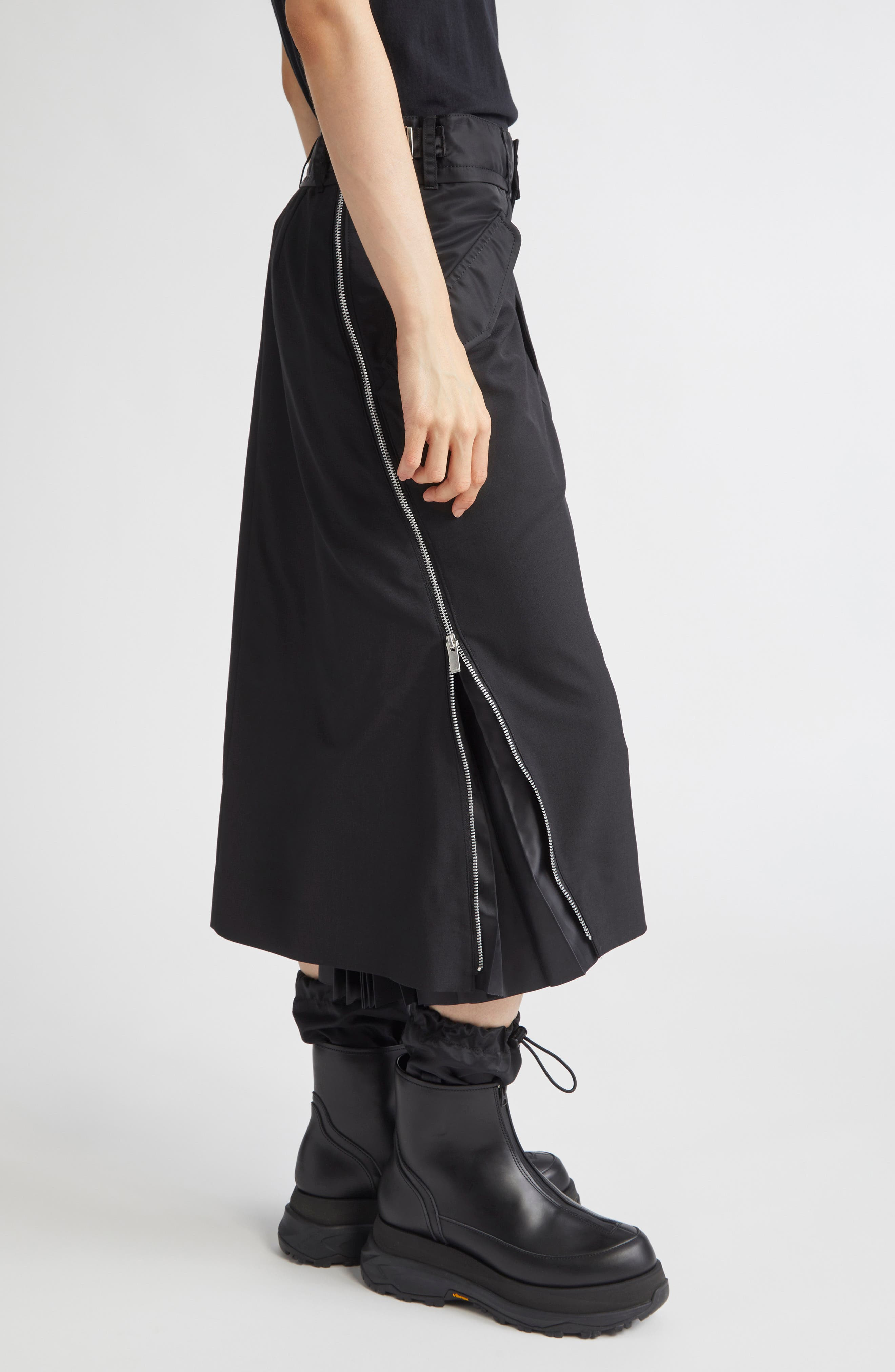 Sacai Suiting Mixed Media Midi Skirt in Black at Nordstrom - 3