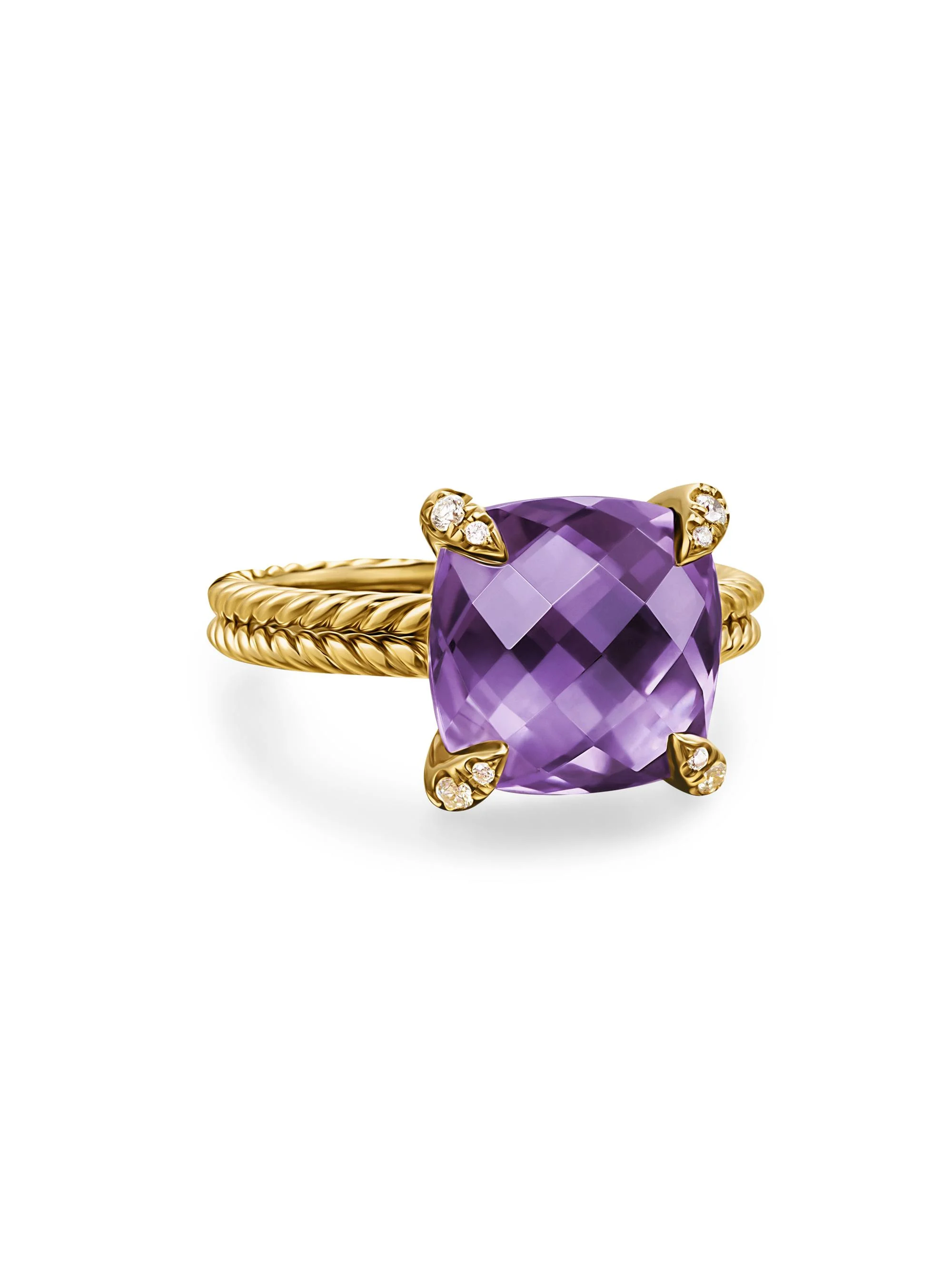 Women's Chatelaine Ring in 18K Yellow Gold with Pavé Diamonds - Amethyst - 1