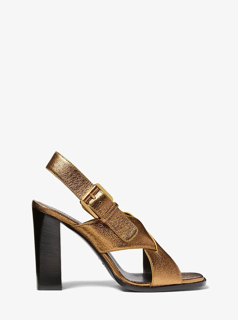 Jasmine Metallic Lizard Embossed Leather Sandal - 1