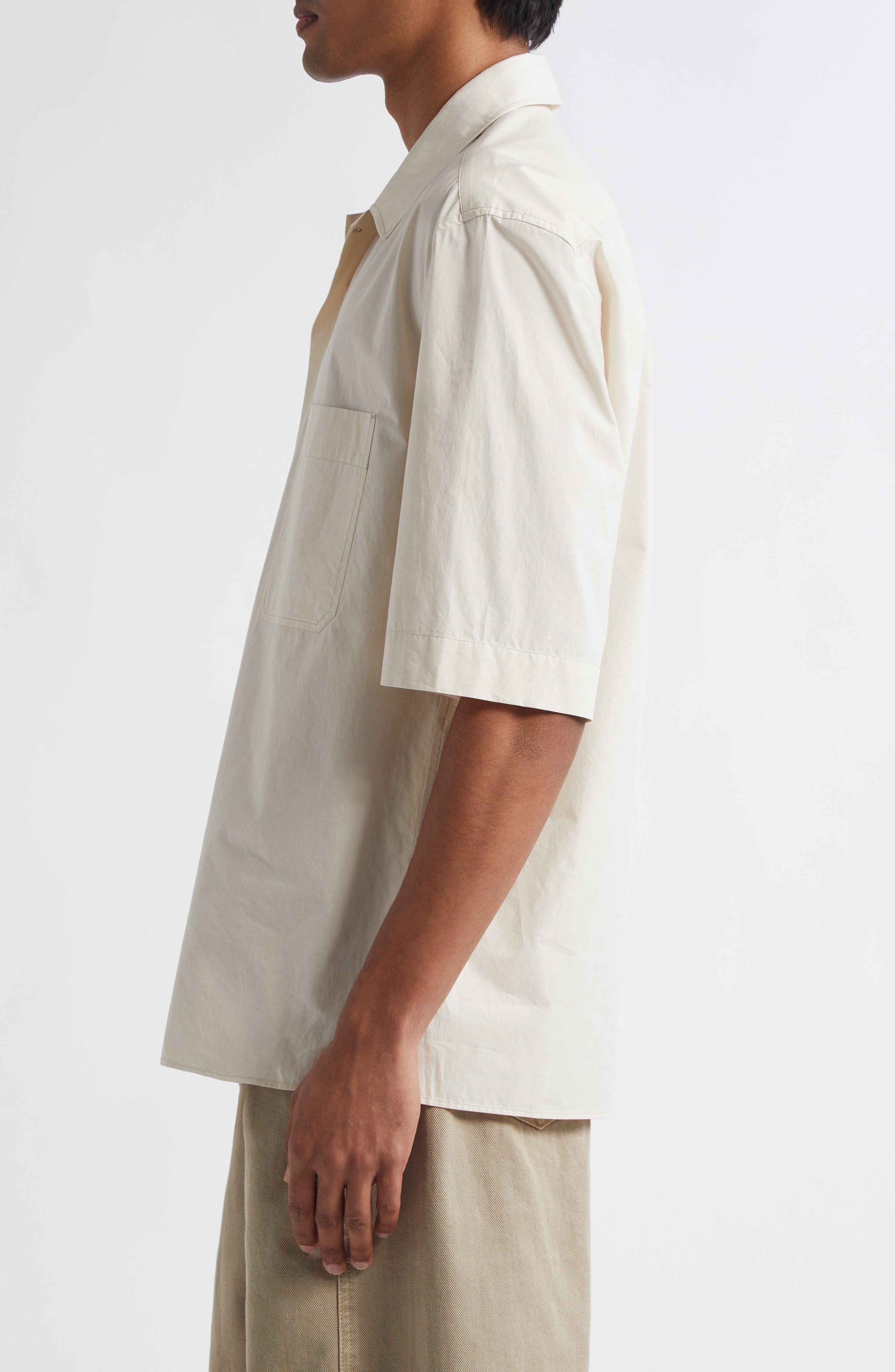 Lemaire Convertible Button-Up Shirt in Warm Beige at Nordstrom - 4
