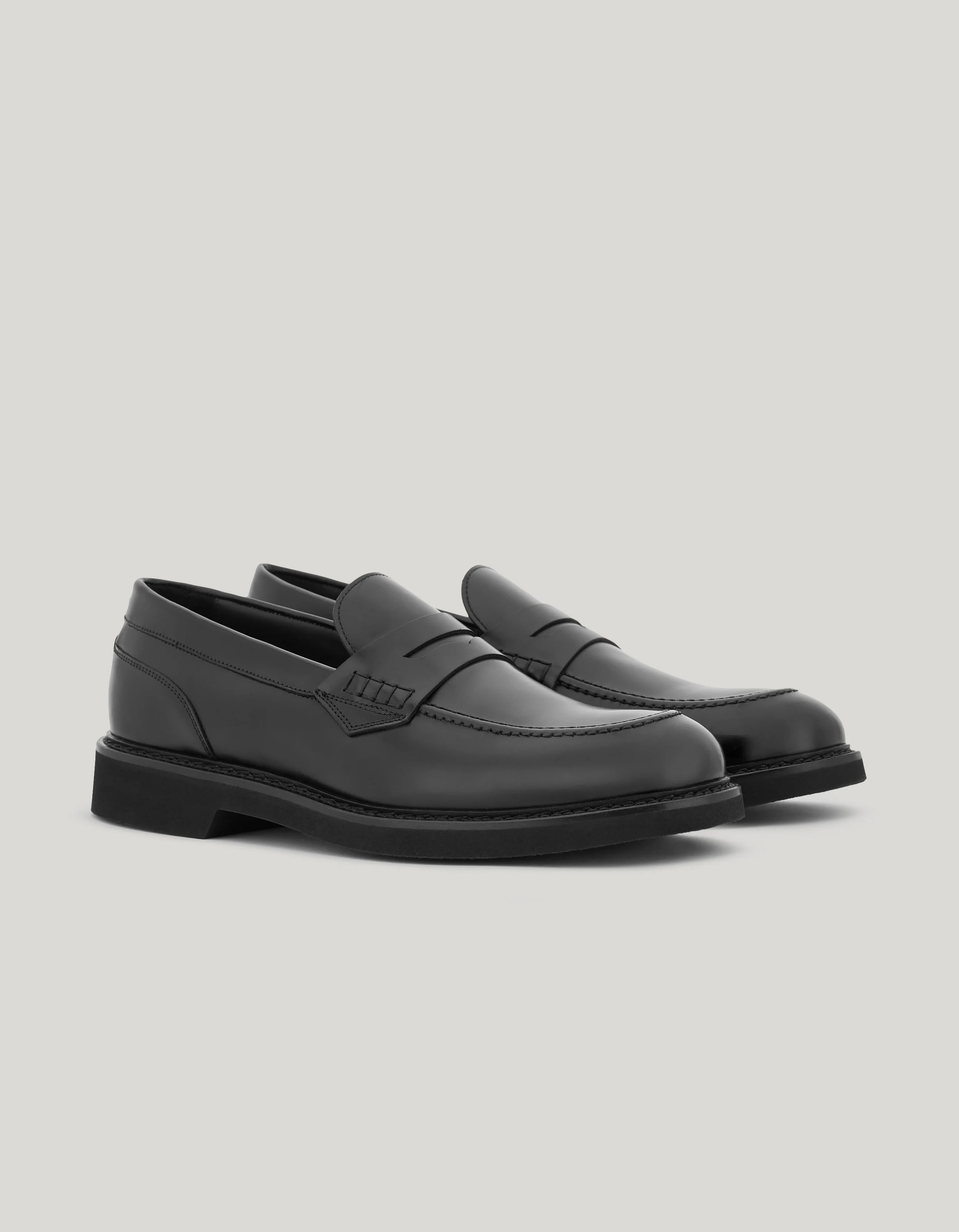 BLACK CALFSKIN PENNY LOAFERS WITH EVA SOLE - 1